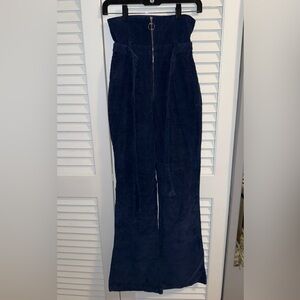 Navy Corduroy High-Waist Wide Leg Bottoms